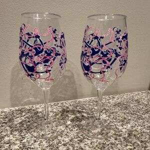 Lilly Pulitzer Pink and Blue Wine Glasses